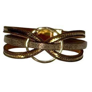 Leather & Gold Magnetic Bracelet | Multi-Strand Wrap | 8" Chic Boho Style